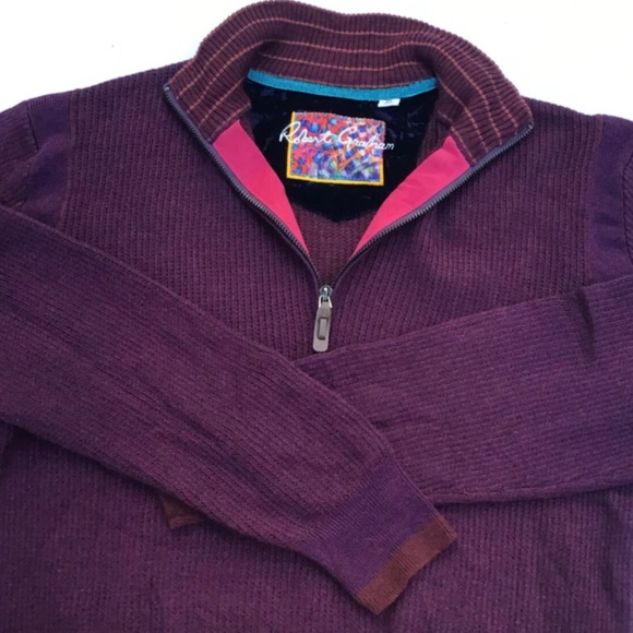 Robert Graham 1/4 zip  purple 100 % wool textured stripes pullover  Sz M - Picture 8 of 11